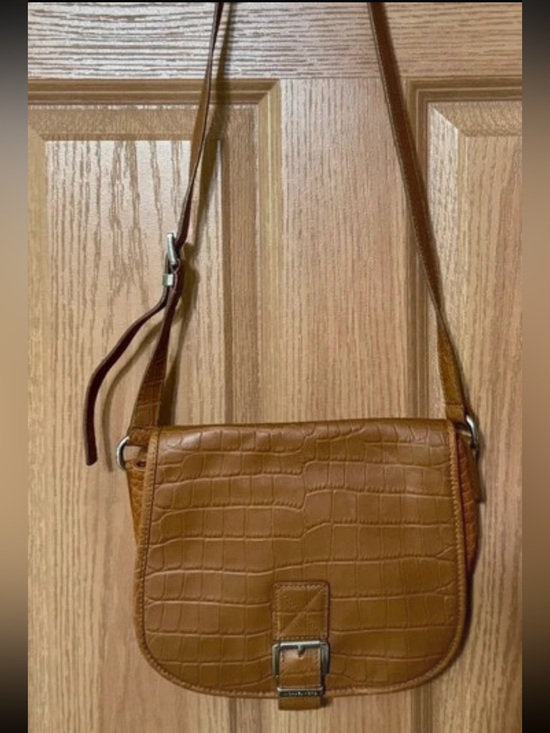 Michael Kors Handbags - Michael Kors Cognac Croc-Embossed Crossbody Bag EUC